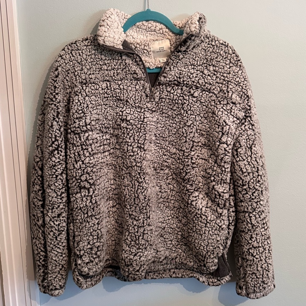 Gray Sherpa Fleece Half Zip Sweater